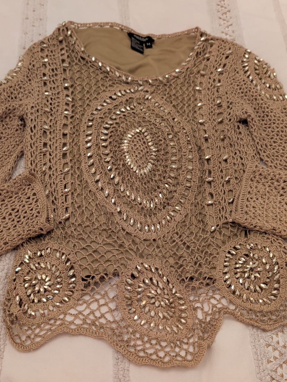 Peck & Peck Beige Crochet Beaded Women's Tunic